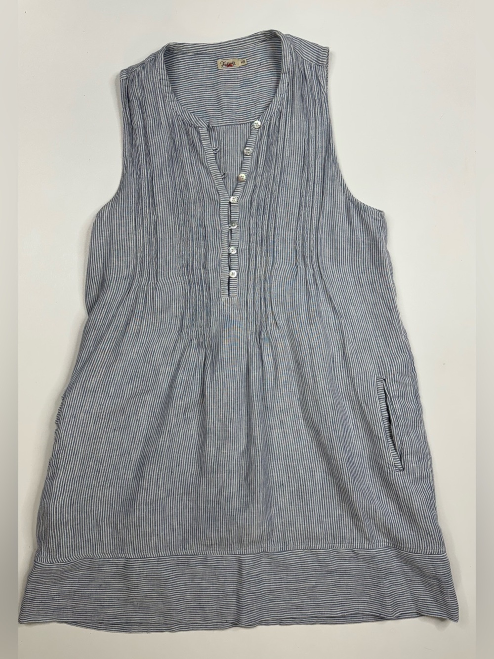 Faherty Isha 100% Linen Pintuck Shift Dress With Pockets Womens Medium - Picture 13 of 13
